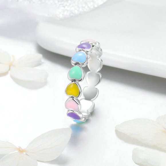 💍 Full Around Colorful Heart Stone Lovely Fashion Ring for Women, UNVN12… - Picture 6 of 8